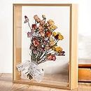 OUKEYI 8x10 Floating Frame in Light Oak,Double Glass Picture Frame Display Photo ，Wooden Dried Flower Photo Frame Dried Flower Display Stand Decorative Floating Photo Frame