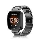 Fintie Metal Band Compatible with Fitbit Versa 2, Versa, Versa Lite Edition, Solid Stainless Steel Strap Replacement Wristband Business Bracelet Compatible with Fitbit Versa Smartwatch, Black