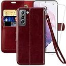MONASAYOO Wallet Case Compatible for Galaxy S21+Plus 5G, 6.7 inch [Screen Protector Included][RFID Blocking] Flip Folio Leather Cell Phone Cover with Credit Card Holder, Wine