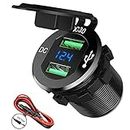 Quick Charge 3.0 Dual USB Charger Socket, SunnyTrip Waterproof Aluminum Power Outlet Fast Charge with LED Voltmeter & Wire Fuse DIY Kit for 12V/24V Car Boat Marine Motorcycle Truck Golf Cart and More3