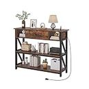 Mexin Console Table with Outlets and USB Ports, Entryway Table with Drawer Storage Shelves, Industrial Wood Hallway Sofa Table for Living Room, Couch, Foyer, Kitchen Counter, 39 Inch, Vintage Brown
