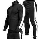 TEZO Men's Casual Active Tracksuits Full Zip Sports Jogging Suits Sets Athletic Running 2 Piece Sweatsuits with Zip Pockets(BKWT XL)