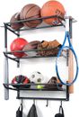 Garage Sports Equipment Storage Rack with 3 Separate Shelf Ball Rack, w/ 4 Hooks