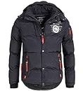 Geographical Norway Verveine Men - Men's Winter Autumn Jacket - Comfortable Warm Coat Lining - Long Sleeve Windbreaker Jacket - Ideal Elegant Gift Casual Men (Black L)