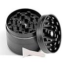 Kichix Herb Grinder Zinc Alloy - 4 Layer Easy to Grip Metal Grinder for Smooth Grinding with Scraper, Magnetic Lid, Pollen Catcher and Mesh Filter - 2x1.5inch Black