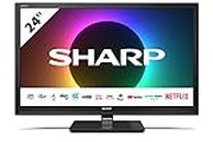 SHARP 1T-C24EE6KC2FB 24 Inch Smart TV, HD Ready LED Display with DTS Virtual X, Dolby Digital Audio Decoder, Freeview Play and Wireless Streaming - Black, Energy Class F (Amazon Exclusive)