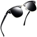 Joopin Semi-Rimless Polarised Sunglasses Mens, UV400 Protection Classic Horn Rimmed Half Frame Sunglasses for Men Women (Glossy Black)