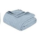 Superior 100% Cotton Thermal Blanket, Soft and Breathable Cotton for All Seasons, Bed Blanket and Oversized Throw Blanket with Luxurious Basket Weave Pattern - King Size, Light Blue