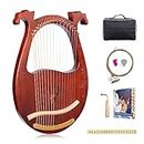 VixxNoxx Lyre Harpe 16 cordes en Métal Lyre Instrument de Musique en Acajou avec Clé d'accordage Cordes de Rechange Livre de Musique en Englais Portable Sac, Harp pour Adultes Enfants Débutants
