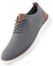 VILOCY Men's Dress Sneakers Oxfords Casual Business Shoes Lace Up Lightweight Walking Knit Mesh Fashion Sneakers Grey,EU44