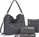 Large Crossbody Bags Ladies Shoulder Handbags Purse and Wallet Set for Women Totes Hobo Purses, 3pcs/Set Darkgrey, Large