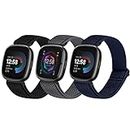 VNDAPT Elastic Band Compatible with Fitbit Versa 4/Versa 3/Fitbit Sense 2/Sense, 3 Pack Sport Watch Straps Adjustable Stretchy Replacement Wristband for Fitbit Versa 4/Versa 3/Sense 2/Sense Women Men