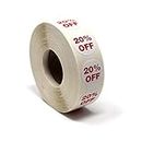 20% Off Sale Dot Sticker, 3/4" Round Self Adhesive Discount Retail Circle Labels - 1000 Pack