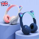 Auriculares inalámbricos Bluetooth para niños luces LED oreja de gato auriculares niños