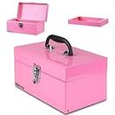 P.I.T. Portable 12” Heavy Duty Steel Tool Box with Metal Latch, Pink, Hand Carry Tool Cases for Tools Storage