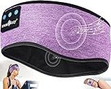 MUSICOZY Bluetooth 5.2 Headband Sleep Headphones Headband Headphones Sports Wireless Music Earphones Eye Mask Earbuds for Side Sleepers Workout Running Travel Yoga Office (Light Purple)
