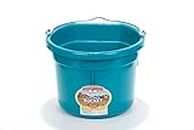 Little Giant® Flat Back Plastic Animal Feed Bucket | Animal Feed Bucket with Metal Handle | Horse Feed & Water Bucket | 8 Quarts | Teal