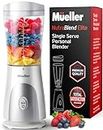 Mueller Personal Blender for Shakes and Smoothies with 15 Oz Travel Cup and Lid, Juices, Baby Food, Heavy-Duty Portable Blender & Food Processor, White