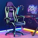 LEMROE Professionelle Videospielstühle Kunstleder Gaming Stuhl mit hoher Rückenlehne und Fußstütze, 360 Grad drehbarer Schaukelstuhl für Home Office (Grün)