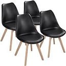 Yaheetech Dining Chair Set of 4 Chairs Natural Wood Legs Upholstered Kitchen Chairs Soft Cushion Pad for Dining Room Living Room Kitchen Lounge,Black