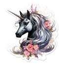 Black Unicorn Flowers Sticker