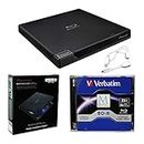 Pioneer BDR-XD07UHD Portable 6x Ultra HD 4K Blu-ray Burner External Drive Bundle with Cyberlink Software Download Installation Code, 25GB M-DISC BD-R and USB Cable - Burns CD DVD BD DL BDXL Discs