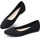 Obtaom Round Toe Women Flat Shoes Slip on Girls Dress Black Ballet Flats, Black Fabric, 11