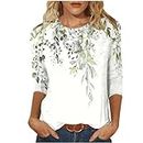 Yoloke Prime of Day Deals Today 2024 Summer Tops for Women UK Vintage Floral Print Womens Tops Blouses Casual Crewneck Ladies Tops Blouses Trendy Loose Fit Shrits Spring Tshirts 3/4 Sleeve Tunic Tops