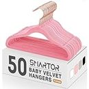 Smartor Pink Baby Hangers Velvet Kid Hangers 50 Pack Children Hangers Non Slip Included 6PCS Baby Clothing Dividers