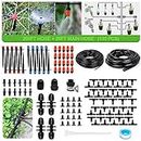 MIXC 226FT Greenhouse Micro Drip Irrigation Kit Automatic Irrigation System Patio Misting Plant Watering System with 1/4 inch 1/2 inch Tubing Hose Adjustable Nozzle Emitters Sprinkler Barbed Fittings