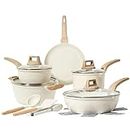 CAROTE Pots and Pans Set Nonstick,White Granite Induction Kitchen Cookware Sets,14 Pcs Non Stick Cooking Set w/Frying Pans & Saucepans(PFOS, PFOA Free)