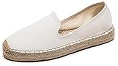 U-lite Women's Classic Slip on Flat Shoes Casual Cap-Toe Platform Simple Espadrille Canvas Loafers, White Canvas, 7
