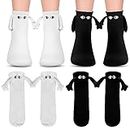 Firtink 2 Pairs Funny Couple Socks, Magnetic Socks Hand Holding Socks Hand in Hand 3D Couple Socks Novelty Show Off Socks Cartoon Casual Crew Socks for Men Women Teens Her Him(large white), white, L