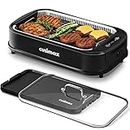 Indoor Grill, CUSIMAX Smokeless Grill Indoor, 1500W Electric Grill Griddle Korean BBQ Grill with LED Smart Display & Tempered Glass Lid, Non-stick Removable Grill Plate & Griddle Plate, Black
