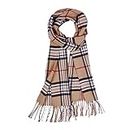 AUSEKALY Scarf For Men Women Cashmere Neck Scarf Plaid Winter Scarf Fall Softest Classic Warm, Camel,black