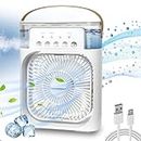 Drumstone (15 YEARS WARRANTY) Personal Air Cooler, Portable Air Conditioner Fan, Mini Evaporative Cooler with 7 Colors LED Light, 1/2/3 H Timer, 3 Wind Speeds and 3 Spray Modes for Your Desk-White