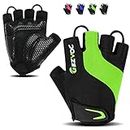 GEZVOC Cycling Gloves Bike Gloves Half Finger Breathable Non-Slip Shock-Absorbing for Men Women (Green, X-Large)