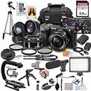 Sony a6400 Camera with 16-50mm Lens Bundle Including Transcend 64GB SD Card, LED Video Light, Shotgun Microphone, Deluxe Camera Bag, Tripod, Stabilizer, Lenses, Filters, and More - Complete Video Kit