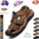 Men's Leather Sandals Closed Toe Beach Nonslip Summer Outdoor-Sport Hiking Shoes