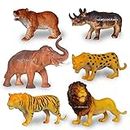 PRIME DEALS Set of 6 Big Size Full Action Toy Figure Jungle Cartoon Wild Animal Toys Figure Playing Set for Kids Current Animals Lion Bear Elephant Tiger Cheetah Rhino Toys for Children Gifts Toys