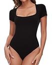 SHAPERIN Body Donna Manica Corta Collo Quadrato Bodysuit Top Short Sleeve Body Suits Elegante Nero 3# S