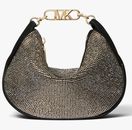 Michael Kors Kendall Bracelet Chain Suede Shoulder Bag Black Glitter Gold