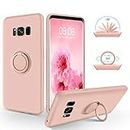 SouliGo Galaxy S8 Case, Phone Case Samsung S8, Slim Silicone Soft Rubber Shockproof Protective 360° Ring Kickstand Hybrid Hard Protection Car Mount Supported Girls Women Boys Phone Cover, Pink