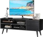 TV Console Table with Storage for TV up to 55 in, Black TV Stand for Media Cable Box Gaming Consoles, Modern TV Stand & Entertainment Center Wood TV Stand for Living Room Bedroom,APRTS01B