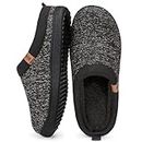 MERRIMAC Men's Comfy Wool Like Knit Memory Foam Slippers with Warm Sherpa Lining Anti-Slip House Indoor Outdoor Shoes Black, Size 9-10 UK