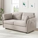 Novilla 57" Loveseat Sofa Small Couch for Living Room, Linen Fabric Upholstered Loveseat Sofa Couch, Small Loveseat Sofa with 2 Bolster Pillows for Apartment, Bedroom, Tool-Free Assembly, Oatmeal