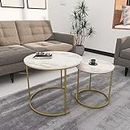 DECOWORLD Coffee Table (White Marble Finish Top with Golden Legs)