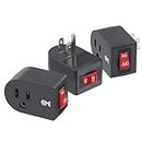 Cable Matters [ETL Listed] 3 Pack Grounded Outlet with ON Off Switch, Single Outlet Switch ON Off/Plug Switch in Black