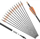 KESHES Archery Carbon Hunting Arrows for Compound & Recurve Bows - 76 cm (30 in.) Youth Kids and Adult Target Practice Bow Arrow - Removable Nock & Tips Points (12 Pack) (Orange)