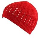 Knit Kufi Hat - Koopy Cap - Crochet Beanie (Red)
